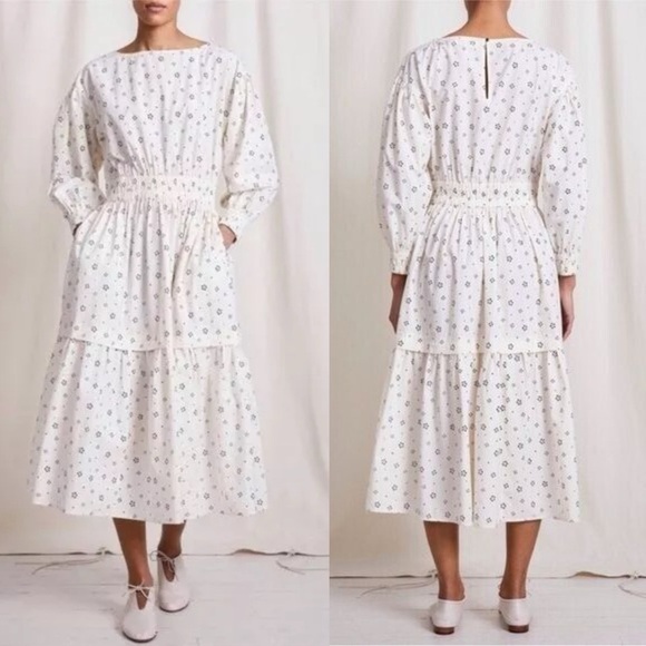 APiece Apart Womens Cream Black Estrella Floral Long Sleeve Tiered Maxi Dress - Picture 1 of 9